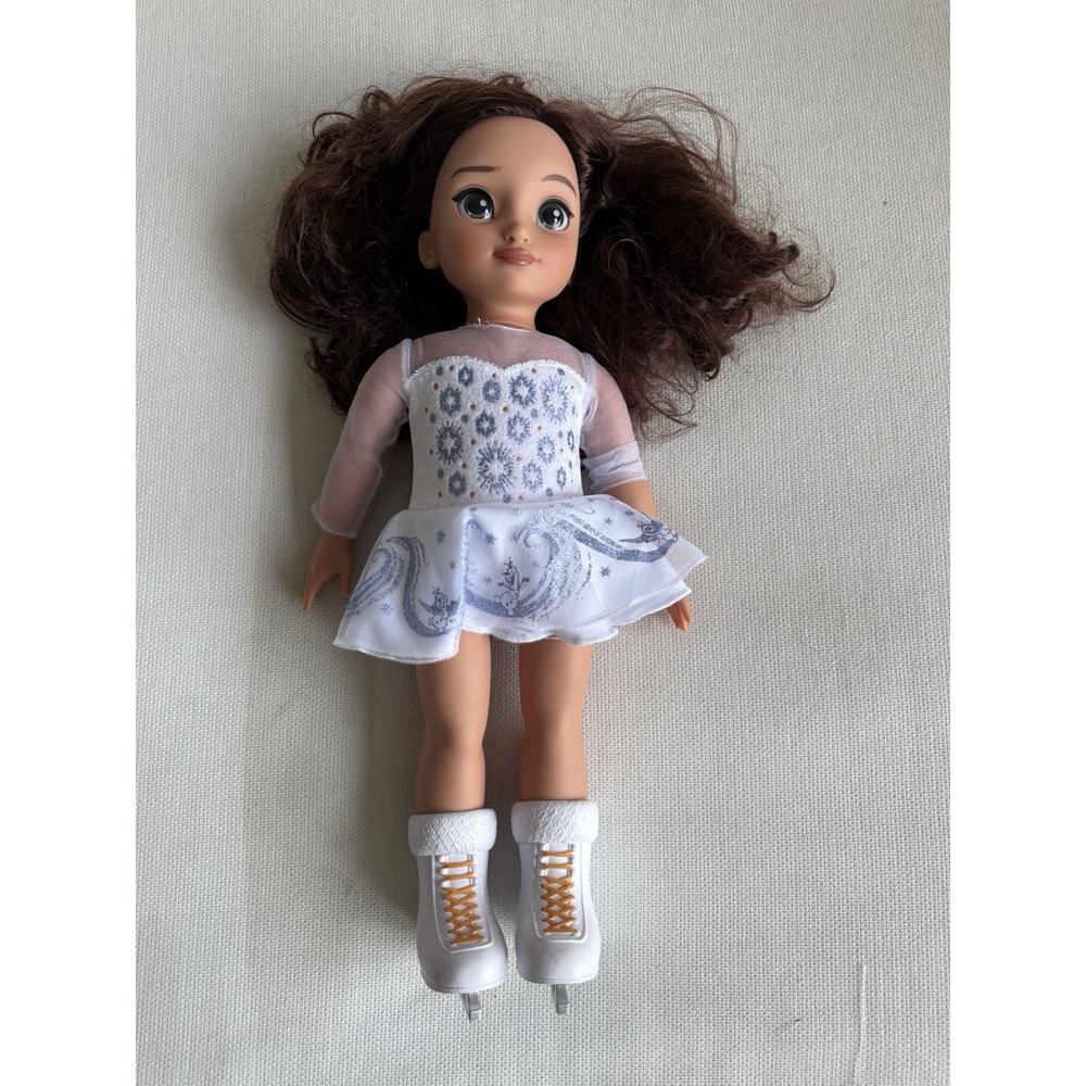 Disney Frozen Olaf Ice Skating Doll White Sparkle Dress Figure Skates Brown Hair